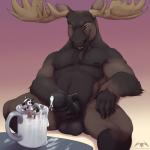 anthro antlers balls beverage bodily_fluids brown_body brown_fur claws container cum cum_bath cum_in_a_cup cum_in_container cup duo erection excessive_cum excessive_genital_fluids extreme_size_difference fur genital_fluids genitals hair horn humanoid_genitalia humanoid_penis in_container in_cup in_glass larger_male male male/male masturbation messy micro musclegut muscular muscular_male nipples nude open_mouth orgasm penile penile_masturbation penis precum simple_background size_difference smaller_male smile smug text sonsasu mythology isaac_(neopuc) sakyubasu thash deer dragon furred_dragon furred_scalie mammal moose mythological_creature mythological_scalie new_world_deer scalie 1:1 2017 digital_media_(artwork) hi_res