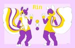 anthro big_tail chest_tuft featureless_crotch front_view fur hair looking_at_viewer male nude open_mouth open_smile purple_body purple_fur purple_hair purple_nose purple_tail rear_view short_hair smile solo standing tail tuft white_body white_fur white_tail yellow_body yellow_fur yellow_tail hardscales rin_(ringhals) absurd_res hi_res model_sheet