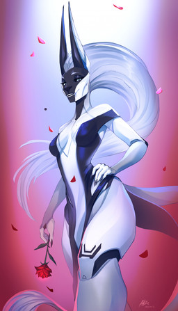 anthro biped breasts claws clothed clothed_anthro clothed_female clothing female fingers front_view hair looking_at_viewer smile solo standing tail teeth allatir acrador canid canine canis jackal mammal 2026 absurd_res digital_drawing_(artwork) digital_media_(artwork) hi_res