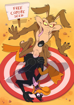 4_fingers anal anal_orgasm anal_penetration anthro arm_tuft bait balls beak black_body black_feathers black_nose bodily_fluids brown_body brown_fur cum cumshot duo ejaculation elbow_tuft erection feathers feet fingers flying_sweatdrops from_front_position fur genital_fluids genitals half-closed_eyes hands-free high-angle_view humanoid_genitalia humanoid_penis kneeling kneeling_sex looking_pleasured lying male male/male male_penetrated male_penetrating male_penetrating_male membrane_(anatomy) missionary_position narrowed_eyes nude on_back orange_beak orange_legs orgasm outside outside_sex penetration penile penile_penetration penis penis_in_ass pink_tongue sex shadow sign signpost spread_legs spreading sweat sweatdrop target text text_on_sign toes tongue tongue_out tuft uvula webbed_feet yellow_sclera anti_dev looney_tunes warner_brothers daffy_duck wile_e._coyote anatid anseriform avian bird canid canine canis coyote duck mammal 2025 absurd_res colored digital_drawing_(artwork) digital_media_(artwork) english_text hi_res