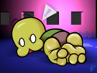 ambiguous_gender armless clothed clothing empty_eyes exclamation_point feet foot_fetish lying on_front solo blueberrybnuy creepypasta petscop guardian_(petscop) unknown_species hi_res male_(lore)
