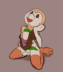 anthro bound clothing encasement male neck_bulge sensory_deprivation solo suit owy nintendo pokemon avian bird generation_7_pokemon pokemon_(species) rowlet hi_res