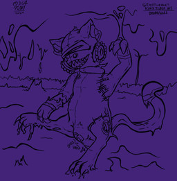 ambiguous_gender cave chastity_bulge chastity_device collar detailed_background digitigrade drone dronesuit dronification earbuds electronics feral front_view gas_mask gas_mask_filter grin headphones inside latex liquid_latex lock_bulge lock_symbol long_tail mask nose_plugs null null_bulge on_one_leg quadruped raised_arm sex_toy sharp_teeth smile solo standing sticky tail teeth text three-quarter_view vibrator visor wearing_chastity_device year m3g4 hi-fi_rush kinktober kinktober_2024 microsoft tango_gameworks 808_(hi-fi_rush) domestic_cat felid feline felis mammal 2024 digital_media_(artwork) english_text full-length_portrait hi_res monochrome portrait signature