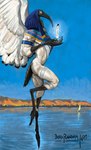 anthro armband boat butt clothed clothing digitigrade egyptian egyptian_clothing egyptian_headdress holding_feather male muscular muscular_arms scuted_arms scuted_legs scutes side_view solo vehicle water watercraft wings birdrandomart egyptian_mythology middle_eastern_mythology mythology thoth avian bird deity egyptian_god ibis pelecaniform threskiornithid absurd_res hi_res signature