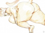 big_butt breasts butt female looking_back nipples slightly_chubby solo tail thick_thighs wide_hips okiyo felid mammal 4:3