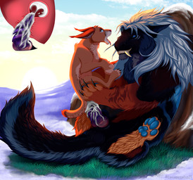 animal_genitalia animal_penis balls black_body black_fur black_nose blue_eyes blue_pawpads bodily_fluids butt butt_grab canine_genitalia canine_penis claws cloud cum cum_in_uterus cum_in_vagina cum_inside cum_on_penis cum_while_penetrated cutaway detailed_background duo ear_tuft ears_back ears_down ejaculation erection fangs feet female feral fluffy fluffy_tail fur genital_fluids genitals grass hair hand_on_butt hands-free internal knot leg_grab legs_up male male/female male_penetrating mane markings morning mountain multicolored_body multicolored_fur multicolored_tail open_mouth orange_body orange_fur orgasm orgasm_face pawpads paws penetration penile penis pink_nose pivoted_ears plant pose raised_tail rock sabertooth_(anatomy) sex size_difference sky smile snow spread_legs spreading sun tail teeth toe_claws tongue tongue_out tuft uterus vaginal vaginal_penetration vulva x-ray_view caviaporcellus27 canid canine canis caracal caracal_(genus) felid feline hybrid lion lynx mammal pantherine wolf absurd_res detailed digital_media_(artwork) hi_res pinup watermark