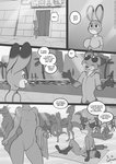 anthro avian beach big_breasts bird black_and_white breasts canid canine clothed clothing comic dialogue disney english_text eyewear eyewear_on_head female flat_chested fox freckles_(artist) genitals group huge_breasts humor judy_hopps lagomorph leporid lizard male mammal monochrome nick_wilde nude pussy rabbit reptile scalie seaside speech_bubble sunglasses sunglasses_on_head text towel zootopia