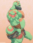 abstract_background alternate_species arm_wraps armor bald barazoku beard belly belt biceps big_butt big_muscles big_nipples big_pecs big_penis bottomwear bottomwear_down bubble_butt butt clothed clothing deltoids erection facial_hair facial_piercing foreskin genital_piercing genitals green_body green_skin horn huge_butt huge_muscles huge_penis huge_thighs humanoid_genitalia humanoid_penis humanoid_pointy_ears loincloth loincloth_down looking_at_viewer male musclegut muscular muscular_humanoid muscular_male nipple_piercing nipple_ring nipples nose_piercing nose_ring not_furry pecs penis penis_piercing piercing pink_background pouch_(clothing) prince_albert_piercing ring_piercing scar side_view simple_background smile solo standing tassets tattoo teeth thick_penis thick_thighs topless topless_humanoid topless_male triceps tusks unconvincing_armor vein wraps tylerstark god_of_war sony_corporation sony_interactive_entertainment kratos humanoid mammal orc 2022 hi_res