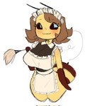 antennae_(anatomy) anthro apron apron_only arthropod_abdomen beady_eyes big_breasts blush breasts brown_body brown_eyes brown_hair cleavage clothed clothing dipstick_limbs eyelashes female hair huge_breasts looking_at_viewer maid_apron maid_headdress maid_uniform simple_background smile solo square_(anatomy) thick_thighs uniform white_background wide_hips yellow_body suspnik microsoft minecraft mojang xbox_game_studios arthropod bee bee_(minecraft) hymenopteran insect hi_res