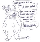 after_transformation annoyed anthro award award_ribbon bell bell_collar belly big_belly blush blush_lines collar dialogue eyebrows grimace hair hooves horn male mouth_closed offscreen_character ribbons simple_background small_horn solo speech_bubble standing tail teats text udders white_background hybrid_kane nintendo pokemon victor_(hybrid_kane) bovid bovine cattle generation_2_pokemon mammal miltank pokemon_(species) black_and_white blue_and_white digital_drawing_(artwork) digital_media_(artwork) english_text line_art monochrome