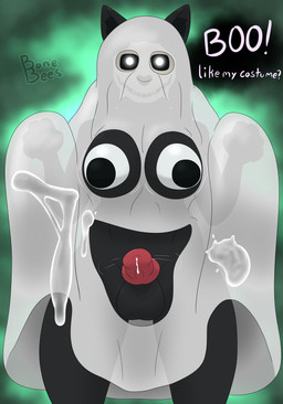 animal_genitalia animal_penis anthro balls big_breasts black_body black_fur black_hair bodily_fluids bone breasts canine_genitalia canine_penis cum cum_on_viewer ear_tuft fur genital_fluids genitals ghost_costume googly_boobs googly_eyes gynomorph hair intersex knot knotted_penis looking_at_viewer neck_tuft penis red_penis skull skull_head solo talking_to_viewer text tuft white_eyes bonebees scp_foundation scp-1471-a canid canine canis malo mammal wolf 2025 absurd_res artist_name digital_drawing_(artwork) digital_media_(artwork) hi_res