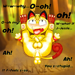 anal angry angry_sex anthro anus armpit_hair balls blush bodily_fluids body_hair butt chest_tuft cuff_(restraint) cum cum_inside cum_on_penis feet foot_fetish forest genital_fluids genitals glistening handcuffs humanoid_genitalia humanoid_penis legs_up looking_at_viewer male male/male metal_cuffs pawpads paws penis penis_size_difference plant presenting presenting_hindquarters public public_nudity public_sex restraints sex solo_focus sunset sweat text tongue tongue_out tree tuft wet wet_body bananasecret nintendo pokemon team_rocket meowth_(team_rocket) felid generation_1_pokemon mammal meowth pokemon_(species) 1:1 digital_media_(artwork)