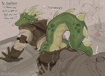 absurd_res anthro anthro_on_anthro anus anus_slip armor bent_over bottomwear bulge clothed clothing d20 dice dice_roll distraction duo fully_clothed gloves green_body green_scales grin handwear hi_res horn kobold long_tail male male/male male_anthro male_on_anthro mammal natural_20 nick7005 pants raised_tail robbery scales scalie smile spiked_tail spikes spikes_(anatomy) tail teasing tenting text thick_tail