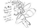 anthro antlers big_breasts breasts clothed clothing dialogue digital_drawing_(artwork) digital_media_(artwork) english_text female flying fur hair horn huge_breasts hybrid mammal mits_(character) monochrome nipples open_mouth simple_background solo tail text watsup white_background wings