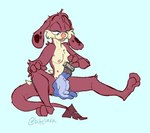 anthro blep blue_background brush female fur multi_nipple narrowed_eyes nipples paintbrush painting paws red_body red_fur simple_background sitting smile solo tan_body tan_fur tongue tongue_out bitelava neopets neopet_(species) zafara_(neopets) 2018