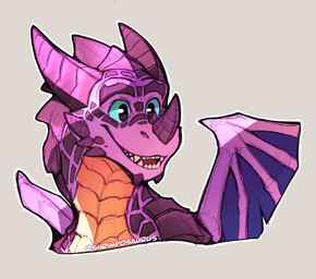 anthro blue_membrane blue_sclera blue_wings eyebrows facial_horn facial_spikes fangs happy horn male membrane_(anatomy) orange_body orange_scales purple_body purple_scales scales sharp_teeth simple_background smile solo spikes spikes_(anatomy) teeth thick_eyebrows white_background wings shrimposaurus activision mythology spyro_reignited_trilogy spyro_the_dragon halvor_(spyro) rescued_dragons_(spyro) dragon mythological_creature mythological_scalie reptile scalie 2018 headshot_portrait portrait signature