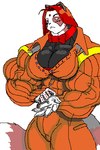 2:3 ailurid anthro biceps big_muscles biped breasts cleavage clothed clothing digital_media_(artwork) female huge_muscles hyper hyper_muscles jmadoc low_res mammal muscular muscular_anthro muscular_female oekaki red_panda simple_background solo tail tight_clothing