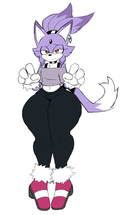 accessory anthro big_butt blush bottomwear butt clothed clothing crop_top ear_piercing ear_ring embarrassed female fingers footwear front_view fur hair_accessory half-closed_eyes headgear headwear huge_butt lgbt_pride looking_at_viewer narrowed_eyes orange_eyes pants piercing pride_colors purple_body purple_fur ring_piercing shirt simple_background solo tail thick_thighs topwear transgender_pride_colors wide_hips feladrine sega sonic_the_hedgehog_(series) blaze_the_cat transfem_blaze_(feladrine) domestic_cat felid feline felis mammal 2026 absurd_res digital_media_(artwork) full-length_portrait hi_res portrait sketch trans_(lore) trans_woman_(lore)