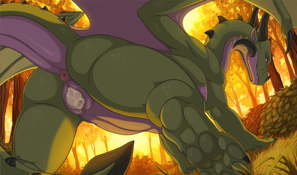 anus black_claws black_horn claws egg female feral genitals green_body green_scales horn oviposition pink_anus pink_vulva quadruped scales solo vaginal_oviposition vulva white_body white_scales darkforestt mythology dragon mythological_creature mythological_scalie scalie hi_res