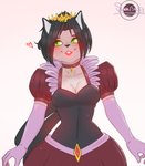 anthro blush clothed clothing crown dress female hair headgear jewelry queen royalty simple_background smile solo shan3ng moira_(casitoarroyo) domestic_cat felid feline felis mammal digital_media_(artwork) hi_res