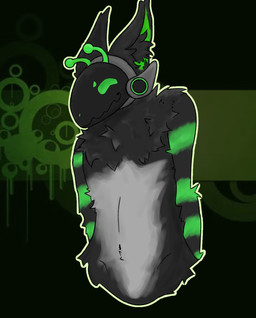 antennae_(anatomy) anthro biped chest_tuft countershade_torso countershading front_view green_markings inner_ear_fluff machine male markings shy solo striped_arms tuft rae_(artist) protogen digital_media_(artwork) green_theme half-length_portrait hi_res portrait