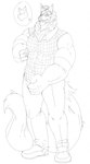 anthro beard big_muscles bottomwear clothing eyewear facial_hair footwear glasses long_tail looking_at_viewer male muscular pants plantigrade shirt shoes solo standing tail topwear vest mc_morrales canid canine canis fox hybrid mammal wolf 2019 hi_res monochrome sketch