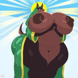 anthro areola belly big_breasts biped breasts brown_body butt butt_from_the_front clothing female female_anthro genitals huge_breasts huge_thighs humanoid_genitalia humanoid_vulva hyper hyper_breasts innie_vulva mexico nipples religion religious_clothing sky slightly_chubby solo thick_thighs virgen_de_guadalupe vulva gali_foxo laverne_(sssonic2) canid canine canis dobermann domestic_dog mammal pinscher 1:1 absurd_res hi_res