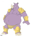 anthro belly big_belly clothing facial_horn hand_on_belly horn male navel nipples nose_horn obese obese_anthro obese_male open_mouth overweight overweight_anthro overweight_male purple_body solo thong underwear canson altered_beast disney sega wreck-it_ralph neff_(altered_beast) van_vader mammal rhinoceros 2021 hi_res signature