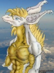 blonde_hair blue_eyes cloud hair long_ears long_hair male solo teeth kharnak mana_(series) mythology secret_of_mana square_enix squaresoft dragon flammie mythological_creature mythological_scalie scalie low_res