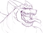 anthro bodily_fluids detailed_mouth fangs heart_symbol horn long_tongue looking_at_viewer male open_mouth saliva solo teeth tongue tongue_out uvula chibsarts mythology chiderg dragon mythological_creature mythological_scalie scalie