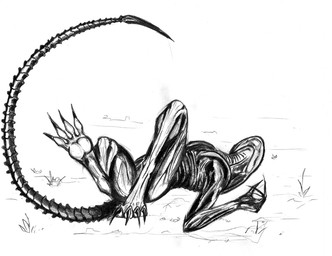 4_fingers 4_toes ambiguous_anthro ambiguous_gender anthro bent_arm bent_legs claws elongated_head fangs feet finger_claws fingers floor grass head_back long_claws long_tail lying obscured_eyes obscured_genitals on_back on_ground open_mouth outside pebble plant rib_cage rock side_view simple_background slim solo spiked_tail spikes spikes_(anatomy) tail teeth thick_thighs thin_arms thin_calves thin_tail toe_claws toes white_background madzee alien_(franchise) alien xenomorph 2006 black_and_white monochrome shaded sketch source_request traditional_media_(artwork) widescreen nonbinary_(lore)