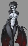 black_body black_fur black_hair black_sclera breasts claws fur genitals grey_background grey_body grey_skin gynomorph hair half-erect humanoid_genitalia humanoid_penis intersex looking_at_viewer membrane_(anatomy) membranous_wings monster_girl_(genre) navel nipples noseless nude penis pseudo_clothing red_eyes simple_background smile solo standing wing_claws winged_arms wings blunt-katana capcom dragon's_dogma animal_humanoid bat demon humanoid mammal 2015 absurd_res greyscale hi_res monochrome