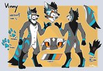 anthro blue_highlights collar highlights_(coloring) male orange_eyes scar solo swatthy mythology vinny_werewolf canid canine canis mammal mythological_canine mythological_creature werecanid werecanine werecreature werewolf wolf 2024 absurd_res hi_res model_sheet