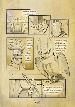anthro beak biped building cloud crossbar_emanata day dialogue emanata eyewear feathered_wings feathers feet feral monocle open_mouth page_number sky talons text toes wings yellow_eyes truescorn nintendo pokemon pokemon_mystery_dungeon shadows_for_hire spike_chunsoft clarity_(truescorn) generation_2_pokemon noctowl pokemon_(species) slowking 2025 comic english_text hi_res