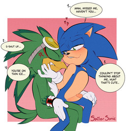added_anatomy anthro beak bite biting_lip biting_own_lip black_nose blue_body clothing countershade_arms countershade_torso countershading cross-popping_vein dialogue duo erection eye_markings eyewear feathers genitals glans glistening glistening_nose gloves goggles green_body green_eyes handwear heart_symbol highlights_(coloring) male male/male markings penis pointy_ears self_bite simple_background sitting speech_bubble tail tail_feathers teasing text yellow_beak sailorsonic sega sonic_riders sonic_the_hedgehog_(series) jet_the_hawk sonic_the_hedgehog accipitrid accipitriform avian bird eulipotyphlan hedgehog mammal absurd_res english_text hi_res signature