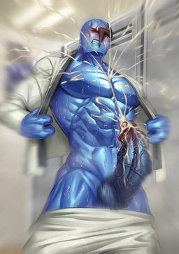 3_fingers bald balls balls_contracting barazoku big_penis biped black_eyes blue_balls blue_body blue_penis blue_skin blurred_background bodily_fluids bottomwear bottomwear_down ceiling_lamp clothed clothing cum cum_all_over cum_on_chest cumshot ejaculation fingers flustered front_view genital_fluids genitals glistening glistening_body grabbing holding_clothing holding_object humanoid_genitalia humanoid_penis lamp lights locker looking_at_viewer male martial_arts_uniform muscular muscular_male not_furry pants pants_down partially_clothed penis precum precum_string solo sportswear sweat sweaty_abs sweaty_body sweaty_pecs topwear uniform vein veiny_balls veiny_penis white_bottomwear white_clothing white_topwear energy_camdy nintendo pokemon generation_5_pokemon humanoid pokemon_(species) sawk colored hi_res shaded