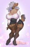 anthro big_breasts bottomwear breasts cleavage clothed clothing ear_piercing ear_ring eyewear female footwear furgonomics glasses high_heels legwear mature_female piercing ring_piercing shoes skirt solo tail tail_through_skirt thigh_highs landysh silver_(ezukapizumu) hyena mammal spotted_hyena