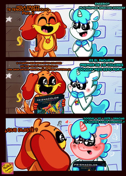 anthro blue_hair blush confusion duo female greeting hair horn love male orange_body red_face ship text unicorn_horn vehicle watercraft white_body rocketlennon mob_entertainment mythology poppy_playtime smiling_critters craftycorn dogday_(poppy_playtime) canid canine canis domestic_dog equid equine mammal mythological_creature mythological_equine unicorn comic english_text hi_res spanish_text translation_request