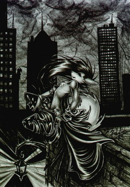 anthro black_bottomwear black_clothing black_pants bodily_fluids bottomwear city clothing cum cumshot dark ejaculation genital_fluids genitals lamp lantern male outside pants penis shirtless shirtless_male solo arphalia canid canine fox mammal archived_source black_and_white monochrome