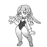 anthro bangs bow_tie braided_hair braided_pigtails chihuahua_lover clothing dislyte eyelashes female fur hair hare lagomorph leotard leporid lilith_games long_ears mammal monochrome playboy_outfit raised_hand sachiko_(dislyte) simple_background sketch smile solo standing white_background