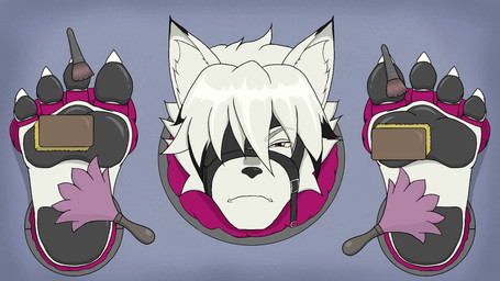 4_toes anthro black_nose black_pawpads black_tipped_ears brush brushing_feet claws eyebrows fangs feet foot_fetish foot_focus fur hair inner_ear_fluff laugh male pawpads red_eyes restrained solo teeth tickle_fetish tickle_torture tickling tickling_feet tickling_toes toe_claws toe_restraints toes tuft white_body white_fur white_hair white_inner_ear_fluff mahaha mihoyo zenless_zone_zero von_lycaon canid canine canis mammal thiren wolf 2d_animation animated frame_by_frame hi_res