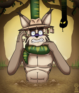 ambiguous_gender anthro asphyxiation athletic athletic_anthro athletic_male bodily_fluids clenched_teeth clothing constricted_pupils cork_hat cyanosis duo feral furgonomic_hat furgonomic_headwear furgonomics hat hat_only headgear headgear_only headwear headwear_only male mostly_nude mostly_nude_anthro mostly_nude_male motion_lines nipples peril pupils quicksand sinking small_pupils strangling sweat sweatdrop teeth text thizorac drake_lynx felid feline lynx mammal reptile scalie snake 2019 artist_name dated digital_drawing_(artwork) digital_media_(artwork) english_description hi_res