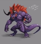 anthro claws digitigrade hair horn male muscular muscular_male pecs red_hair solo teeth wolftapioca final_fantasy square_enix galian_beast absurd_res hi_res