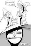 angry anthro clothing dialogue duo female hat headgear headwear male text lenyavok captain_aliaynel_seagrey avian bird domestic_cat felid feline felis mammal 2021 black_and_white english_text hi_res monochrome