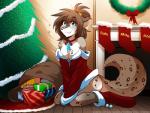 2018 adobe_photoshop_(artwork) anthro bare_shoulders bell biped blue_eyes bottomless breasts brown_body brown_fur canid canine card choker christmas christmas_tree cleavage clothed clothing colored conditional_dnp digital_media_(artwork) digitigrade english_text eric_vaughan felid female fireplace flora_(twokinds) footwear fur gift glowing grey_body grey_fur heart_symbol hi_res holidays hybrid inside jewelry kathrin_vaughan keidran kissing_bough kneeling legwear looking_at_viewer magic mammal markings mentioned_character mistletoe multicolored_body multicolored_fur natani necklace plant sack skimpy smile socks solo sparkles spots spotted_body spotted_fur stockings tail text tom_fischbach tree twokinds url white_body white_fur wreath zen_(twokinds)