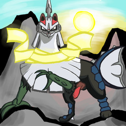 animal_genitalia animal_penis balls canine_genitalia canine_penis feet feral fin fur genitals knot knotted_penis male mountain paws penis scarf simple_background solo sun talons toes essencefriend nintendo pokemon chimera generation_7_pokemon legendary_pokemon pokemon_(species) silvally 1:1