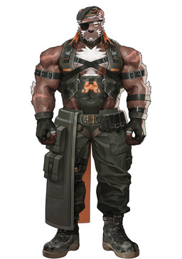 abs anthro arm_scar arm_tuft armband barazoku beard belt beret biceps black_claws boots bottomwear brown_body brown_fur camo camo_boots camo_clothing camo_footwear camo_print cheek_scar chest_tuft claws clothing covered_eye deltoids elbow_tuft eye_patch eyebrow_slit eyebrows eyewear facial_hair facial_scar finger_claws fingerless_gloves footwear fur gloves green_armband green_beret green_boots green_bottomwear green_clothing green_footwear green_gloves green_handwear green_hat green_headwear green_pants green_topwear green_vest hair handwear harness hat headgear headwear inner_ear_fluff male military military_uniform muscular muscular_anthro muscular_male pants pattern_boots pattern_clothing pattern_footwear pecs scar shoes shoulder_scar smile soldier solo topwear triceps tuft uniform utility_belt vein veiny_muscles vest warrior white_hair white_inner_ear_fluff yellow_eyes wasp_(artist) rai_bolim bear brown_bear mammal ursine 2026 hi_res