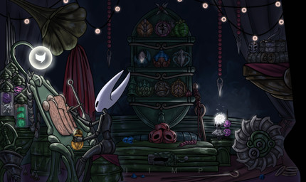 2_horns 5_fingers alcohol ambiguous_gender bed beverage beverage_bottle biped black_body black_eyes bottle butt casual_nudity cloak clothing cogfly container detailed_background dice discarded_weapon drill empty_eyes fingers flower furniture gramophone holding_beverage holding_object holding_pen horn hornet's_needle inside lamp lantern melee_weapon nude pen plant red_cloak red_clothing sitting solo text throwing_knife weapon white_flower writing_text iiimp hollow_knight:_silksong hollow_knight_(franchise) team_cherry hornet_(hollow_knight) arthropod 2025 absurd_res artist_name hi_res