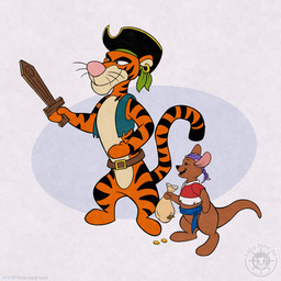 age_difference anthro belt belt_buckle big_nose black_clothing black_eyes black_hat black_headwear black_nose black_stripes blue_clothing blue_sash blue_topwear blue_vest bottomless bottomless_anthro bottomless_male brown_belt brown_body brown_fur brown_tail buckle closed_smile clothed clothed_male clothing coin costume duo ear_piercing ear_ring featureless_crotch featureless_feet feet fur gold_(metal) gold_ear_ring green_headkerchief green_kerchief halloween_costume hat headgear headkerchief headwear holding_bag holding_melee_weapon holding_object holding_sword holding_weapon holidays kerchief larger_anthro larger_male logo long_tail male melee_weapon mitten_hands mouth_closed multicolored_body multicolored_fur older_anthro older_male open_clothing open_mouth open_smile open_topwear open_vest orange_body orange_fur oval piercing pink_inner_ear pink_nose pink_tongue pirate_costume pirate_hat plushie purple_headkerchief purple_kerchief red_clothing red_shirt red_topwear ring_piercing shirt size_difference smaller_anthro smaller_male smile stripes sword tail tan_body tan_fur text thin_eyebrows tongue topwear torn_clothing torn_shirt torn_topwear torn_vest two_tone_tail vest weapon whiskers wooden_sword young young_anthro young_male younger_anthro younger_male inklop disney halloween winnie_the_pooh_(franchise) roo_(winnie_the_pooh) tigger animate_inanimate felid hybrid kangaroo living_plushie macropod mammal marsupial pantherine tiger 1:1 2024 artist_logo digital_drawing_(artwork) digital_media_(artwork) english_description english_text flat_colors procreate_(artwork)
