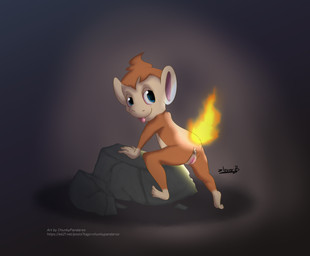 anus female feral genitals looking_at_viewer looking_back puffy_anus solo teasing teasing_viewer text vulva chunkypandaroo nintendo pokemon chimchar generation_4_pokemon pokemon_(species) absurd_res hi_res url